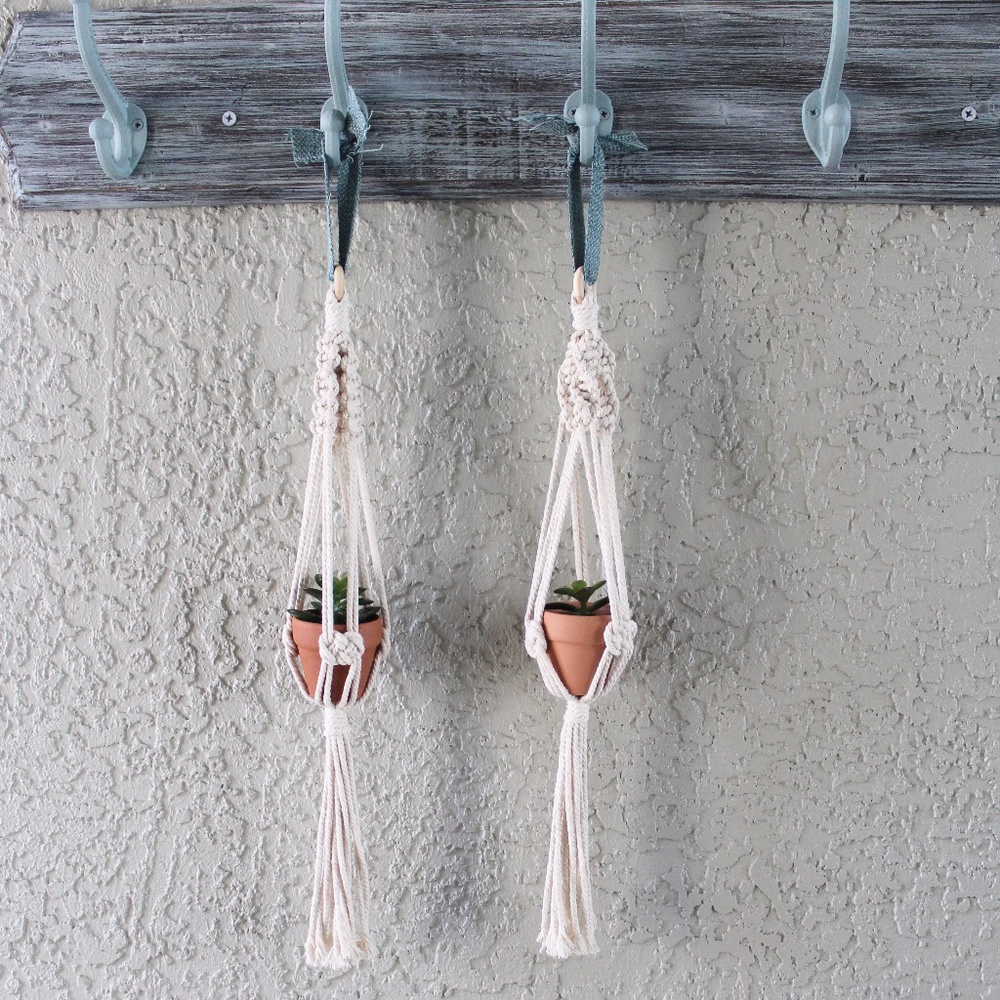 Small Macrame Plant Hangers, Set of 2, with pots